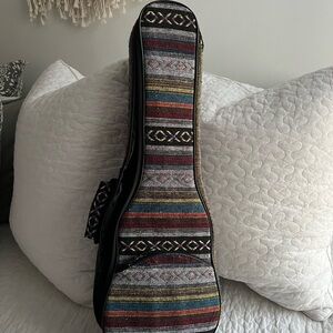 Ukelele Bag! Vibrant Red and Yellow Striped Backpack with Geometric Patterns